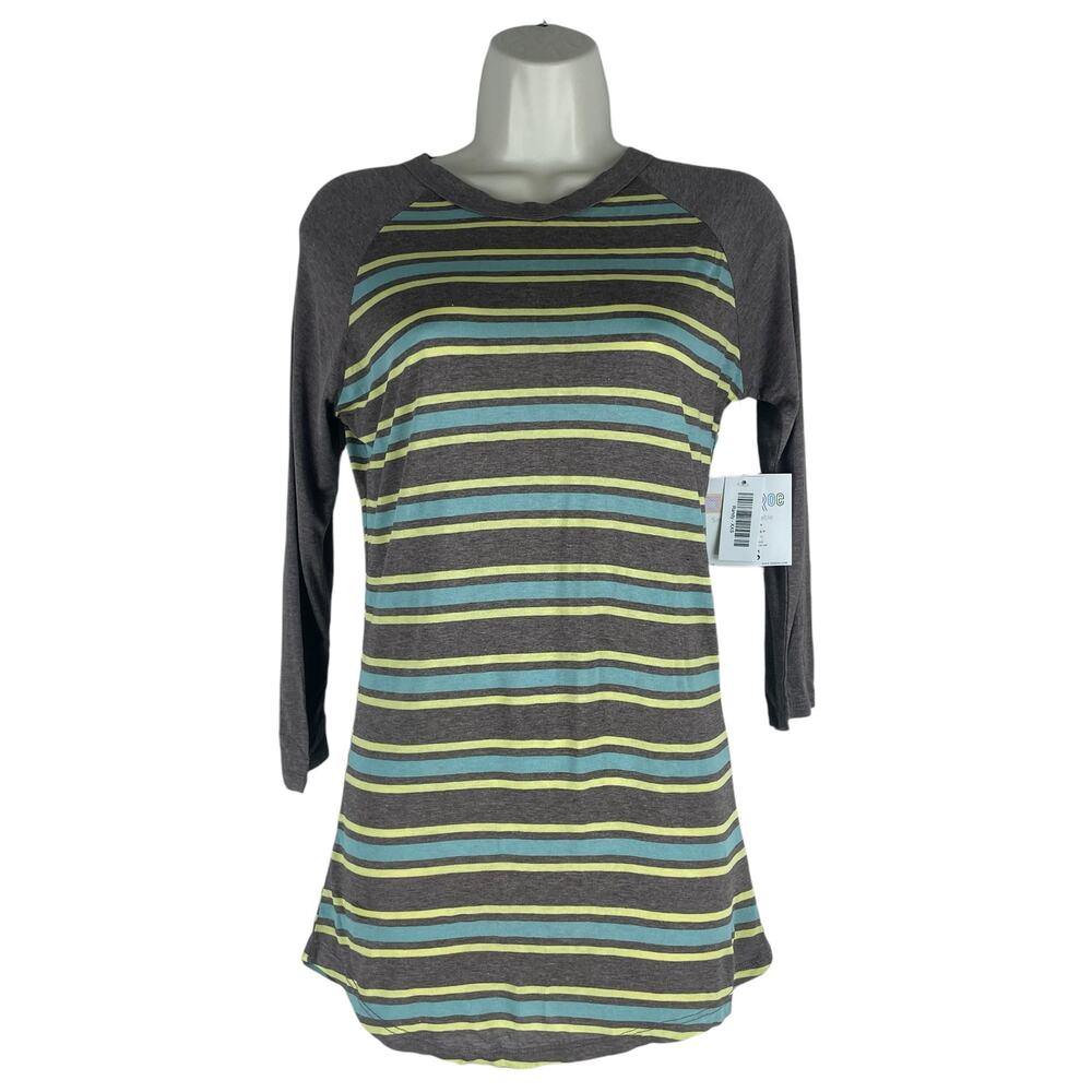 Lularoe Randy 3/4 Sleeve Striped Crewneck Tee Brown Green Size XXS